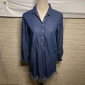 Blue‎ Rain Womens Blue Denim Chambray Raw Hem Shirt Dress Size Medium
